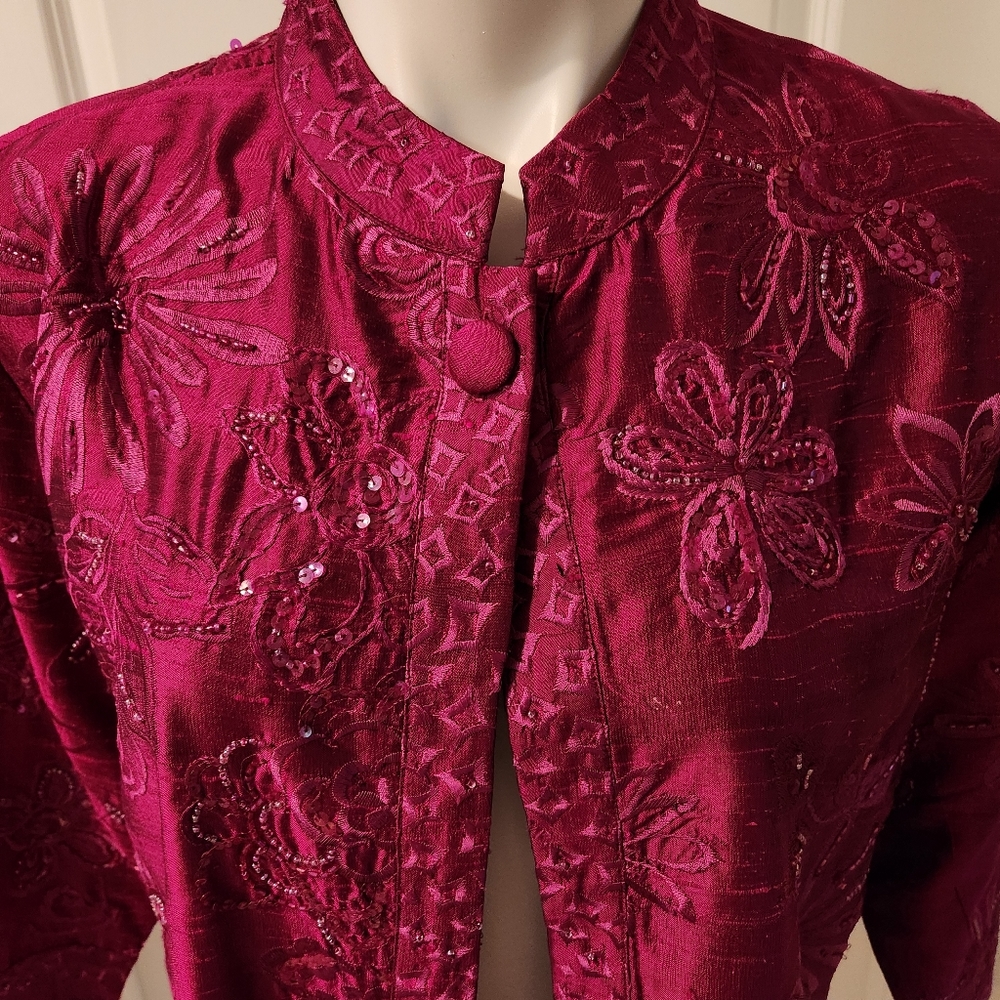 Chico's size 2 or Large pink silk jacket with embroidery - Picture 2 of 7